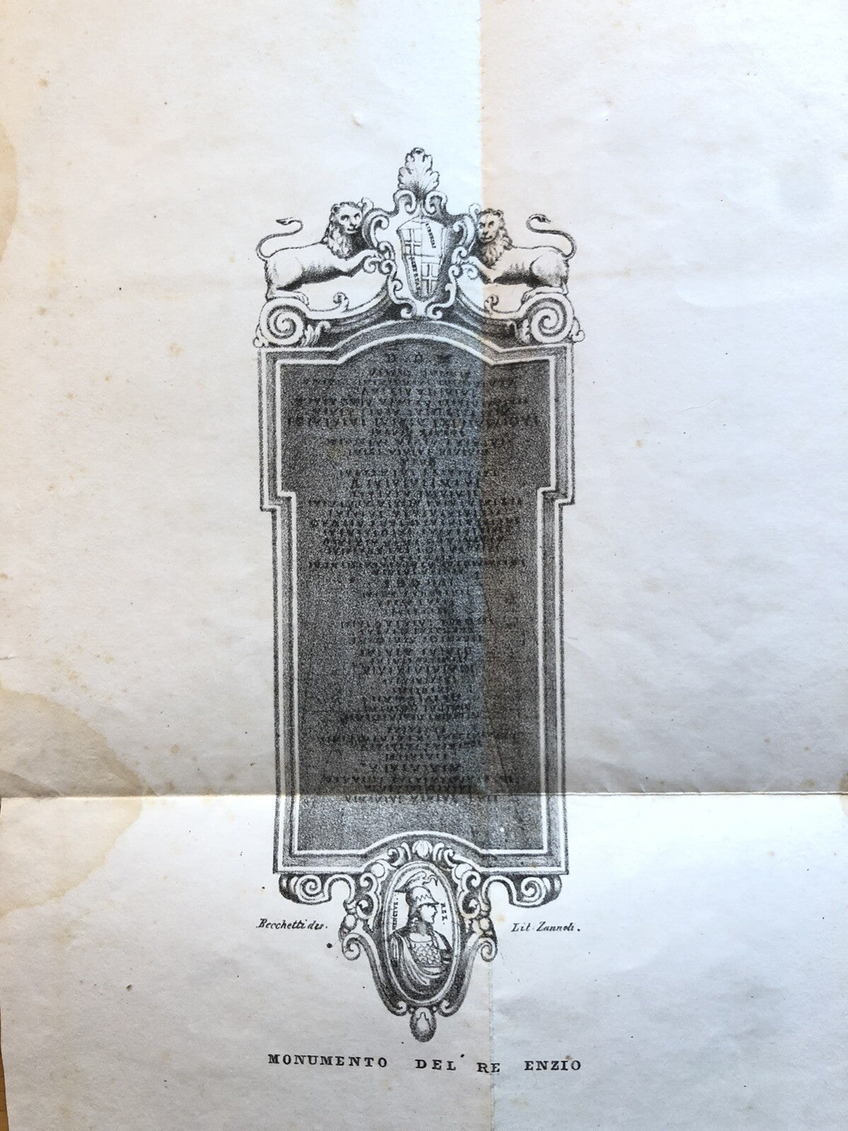 Storia del Re Enzo con suo Cenotafio - Bologna 1843 Sassi e Amoretti