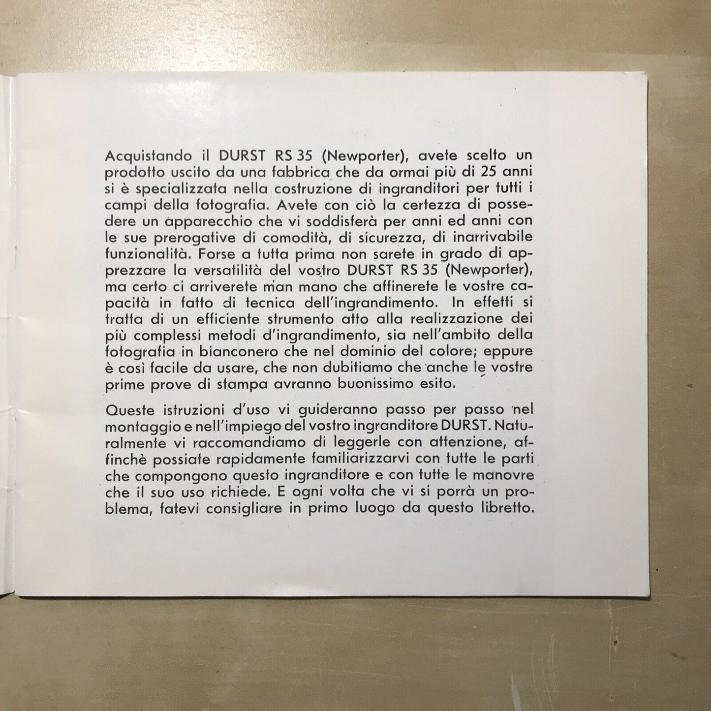 DURST RS 35 istruzioni, manuale di utilizzo, libretto delle istruzioni