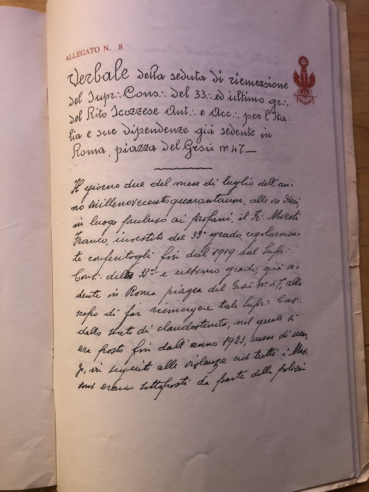 Massoneria Universale supremo consiglio del 33 ed ultimo grado del rito . . 1954