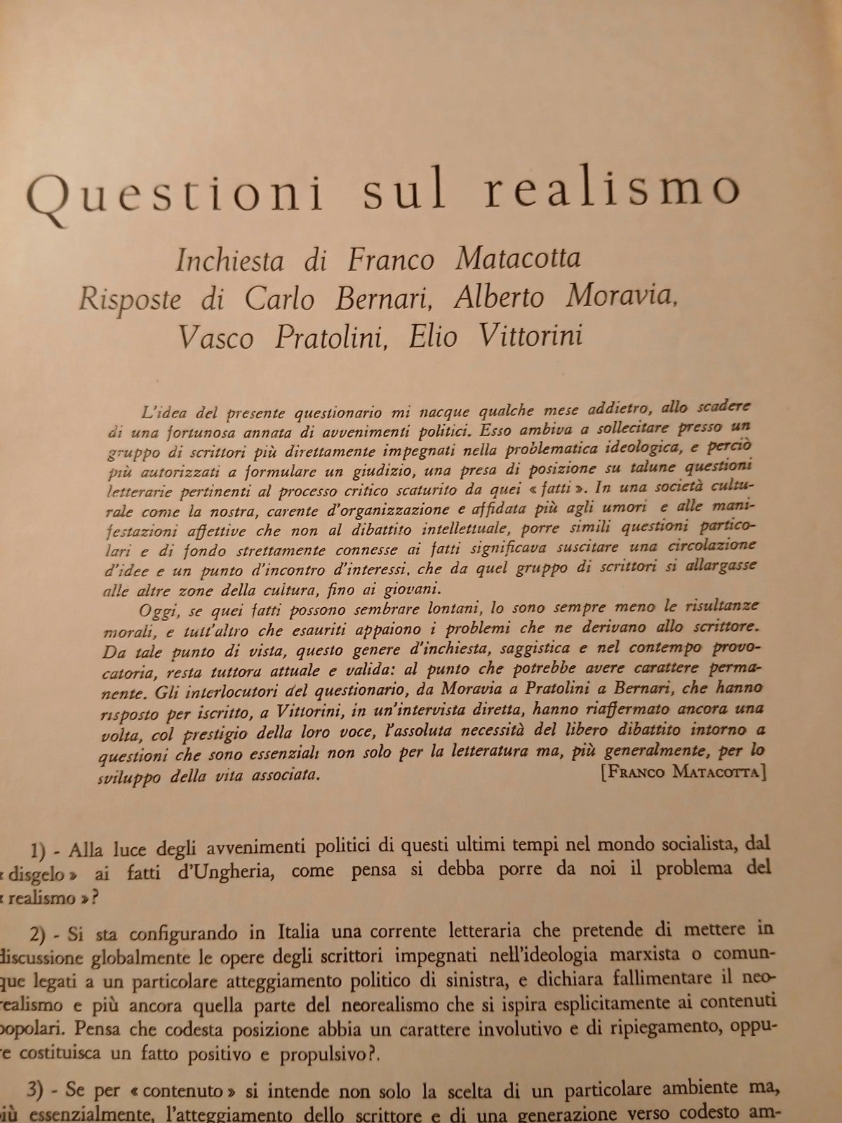 Tempo presente Questioni sul realismo Bernari Moravia Pratolini . . Carlo Antoni