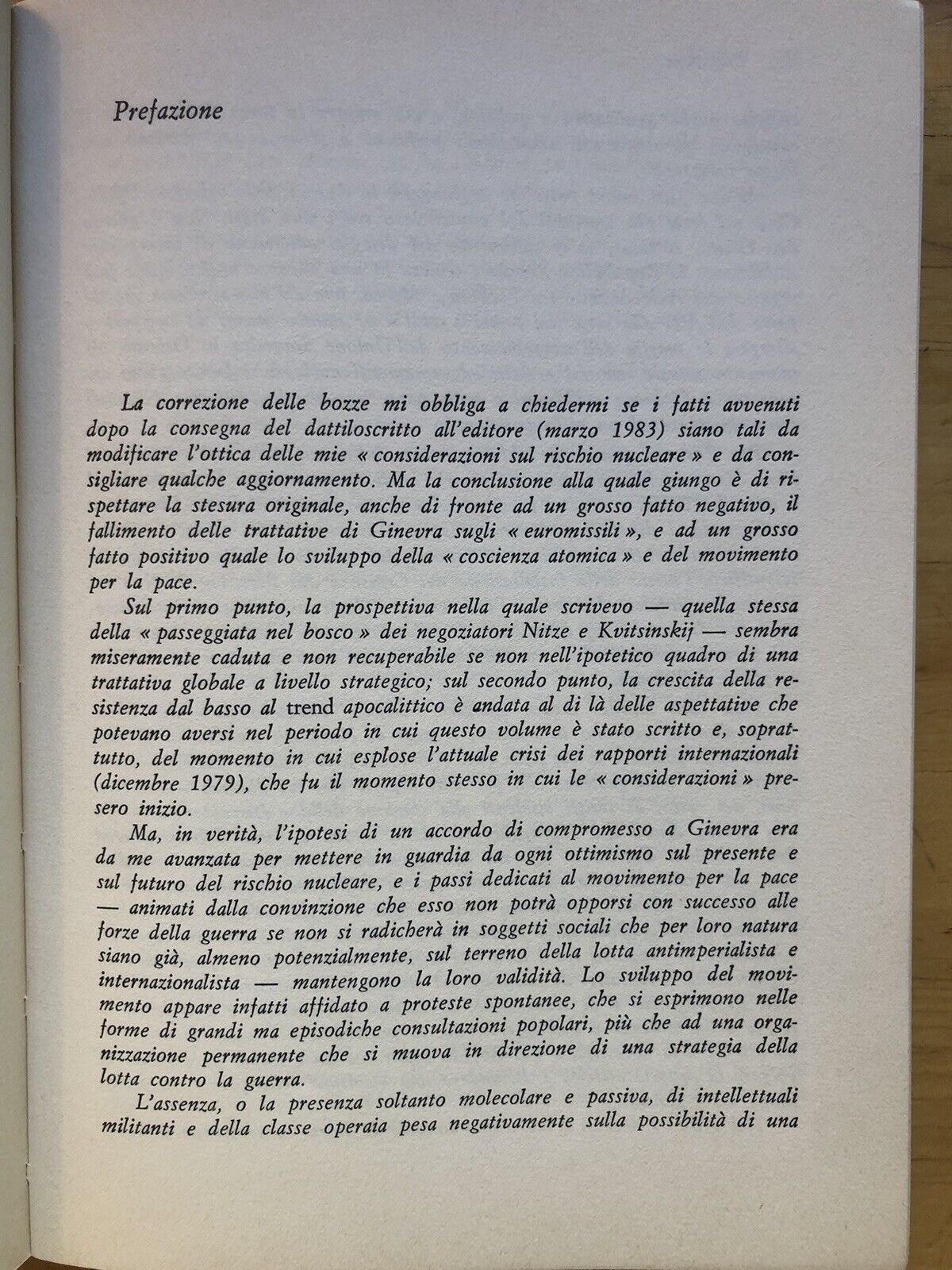Storia e Catastrofe, Luigi Cortesi. Considerazioni sul rischio nucleare. Liguori
