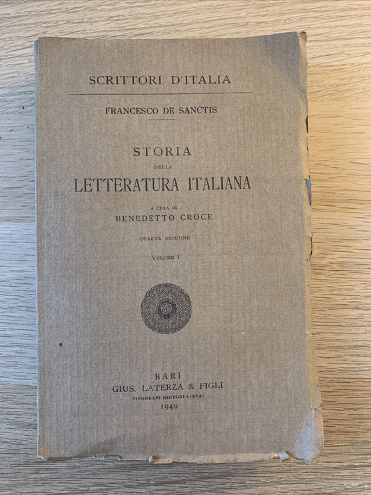 Storia della letteratura italiana vol. 1. Francesco de Sanctis. Laterza 1949