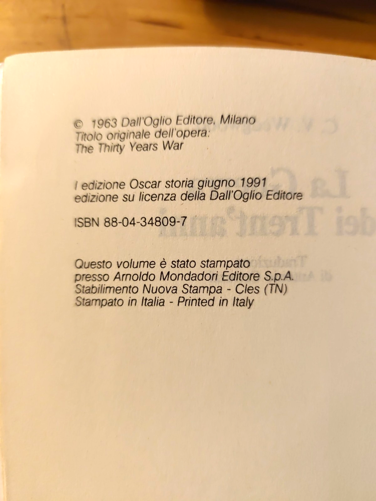 La guerra dei trent'anni, C.V. Wedgwood - Mondadori 1991