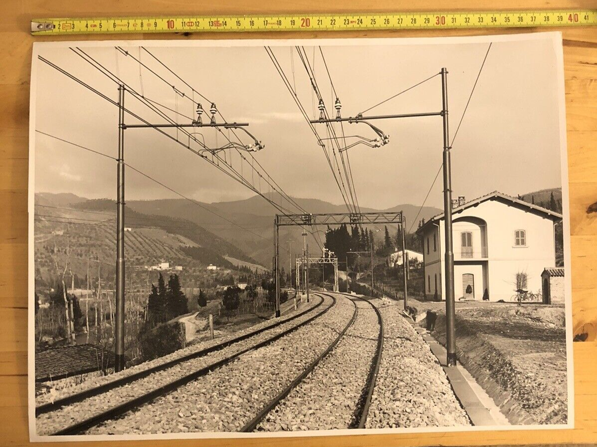 FERROVIE fotografia antica (linea Bologna Firenze ?) Animata 2 persone al lavoro