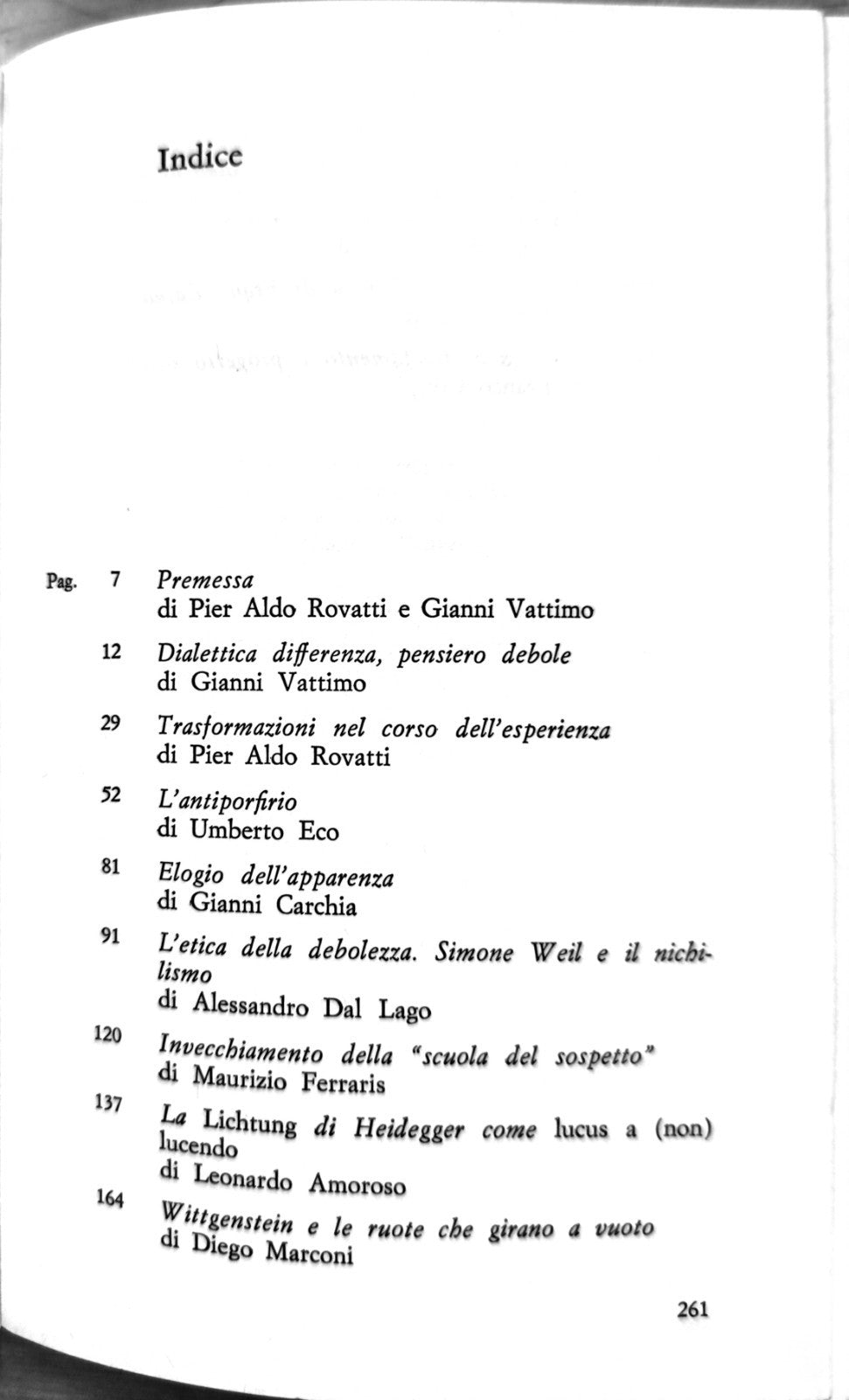 Il pensiero debole - Gianni Vattimo, Rovatti, Feltrinelli 1983