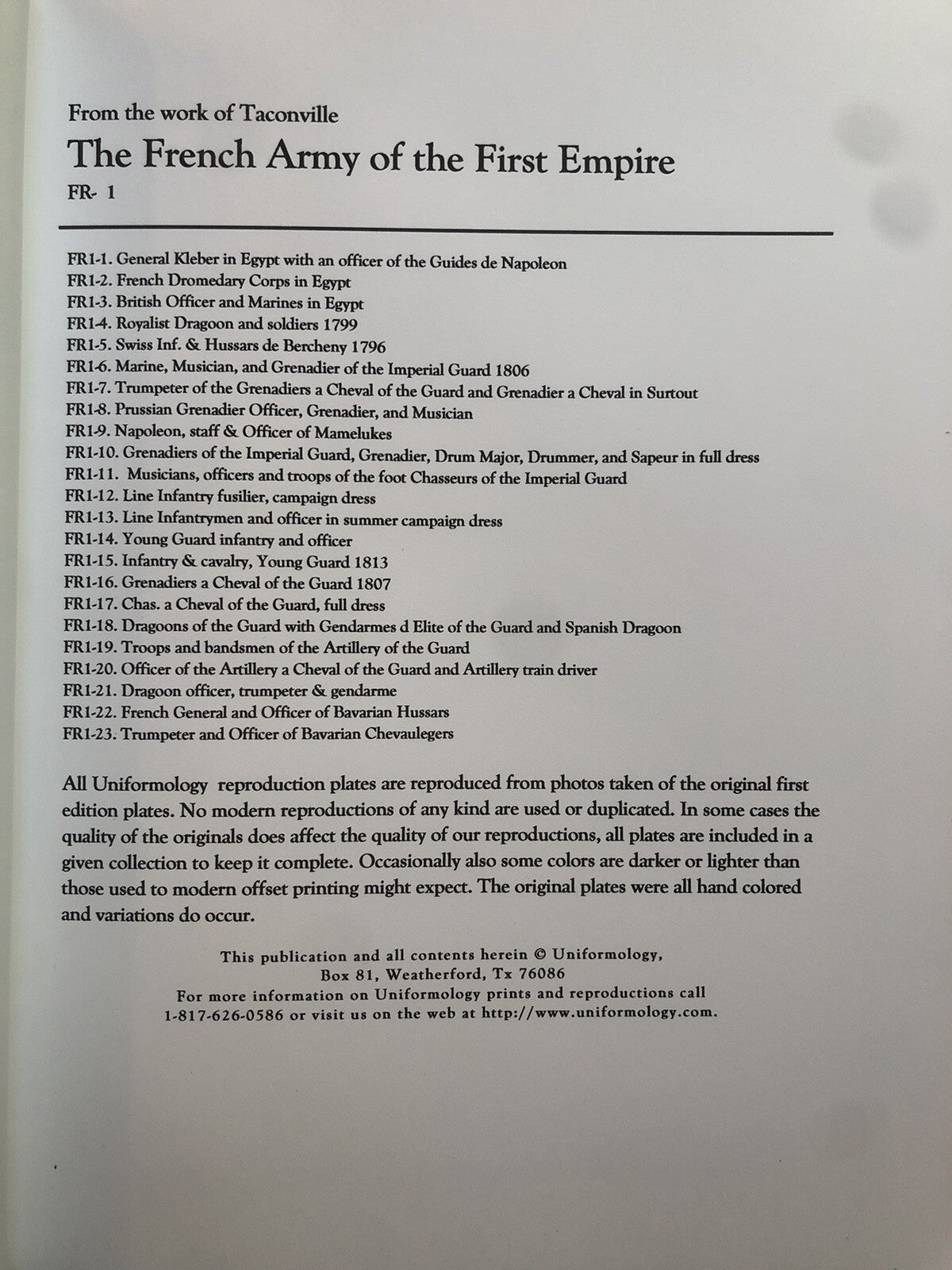 French army of the first empire, Taconville's 23 full color plates