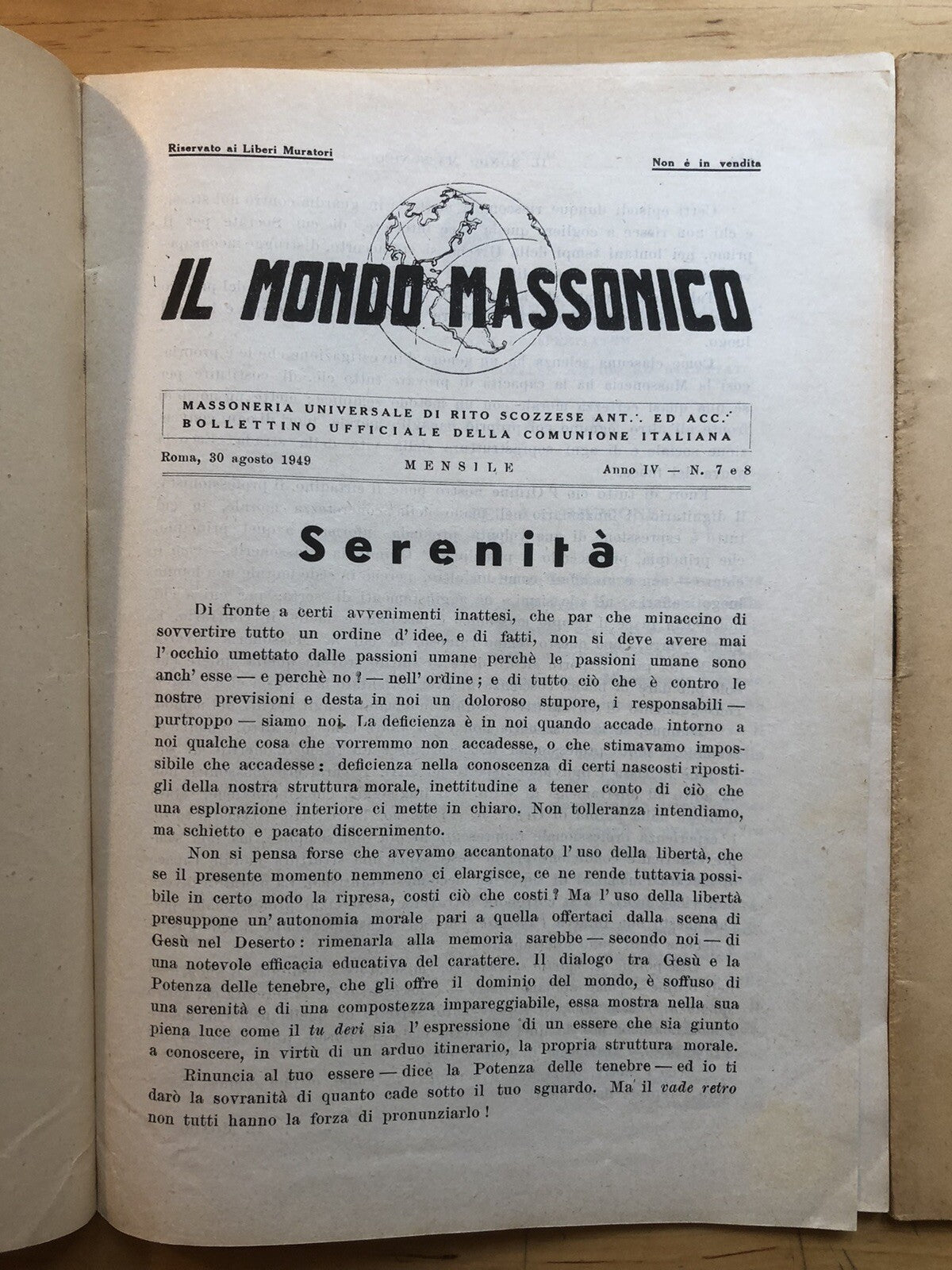 Il mondo massonico, liberi muratori - 3 volumi 1949