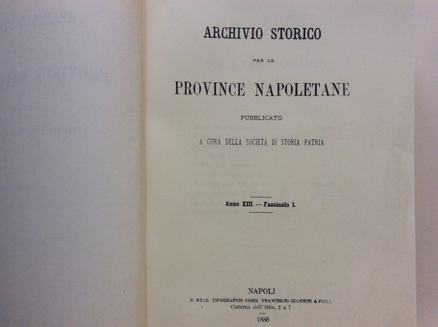 ARCHIVIO STORICO PER LE PROVINCE NAPOLETANE, ANNO TREDICESIMO, FORNI ristampa