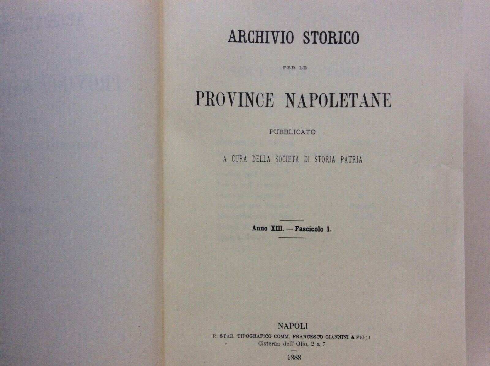 ARCHIVIO STORICO PER LE PROVINCE NAPOLETANE, ANNO TREDICESIMO, FORNI ristampa