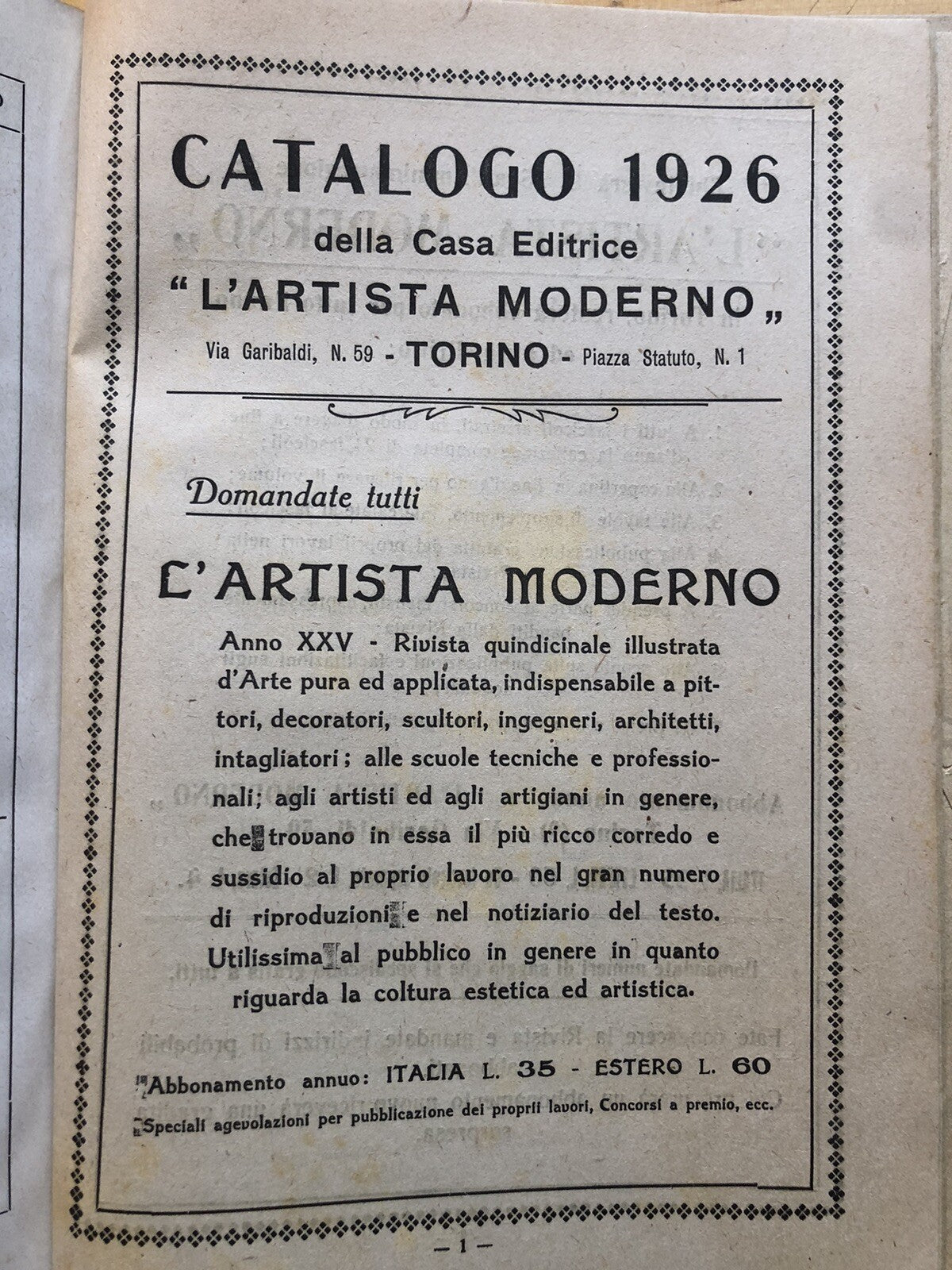 Il pittore e il decoratore moderno 1926 Carlo Tarantola, l'artista Moderno
