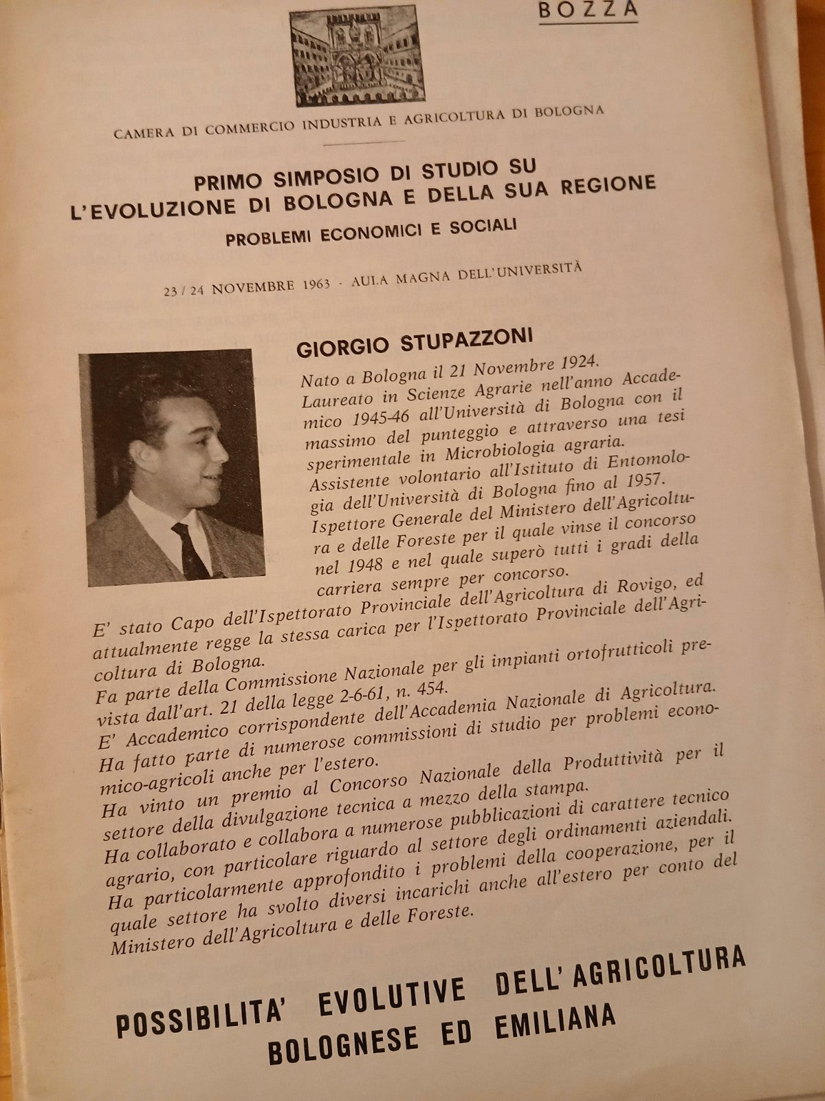 Primo simposio di studio su l'evoluzione di Bologna e della sua regione 1963