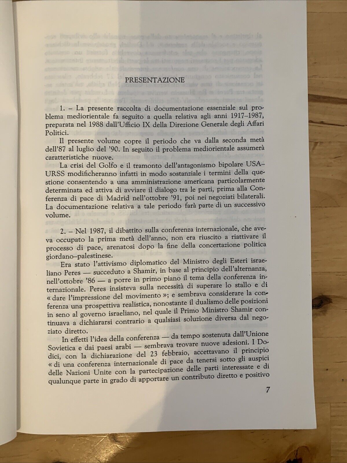 Il Conflitto Arabo-Israeliano, documentazione essenziale 1987-1990 Affari Esteri