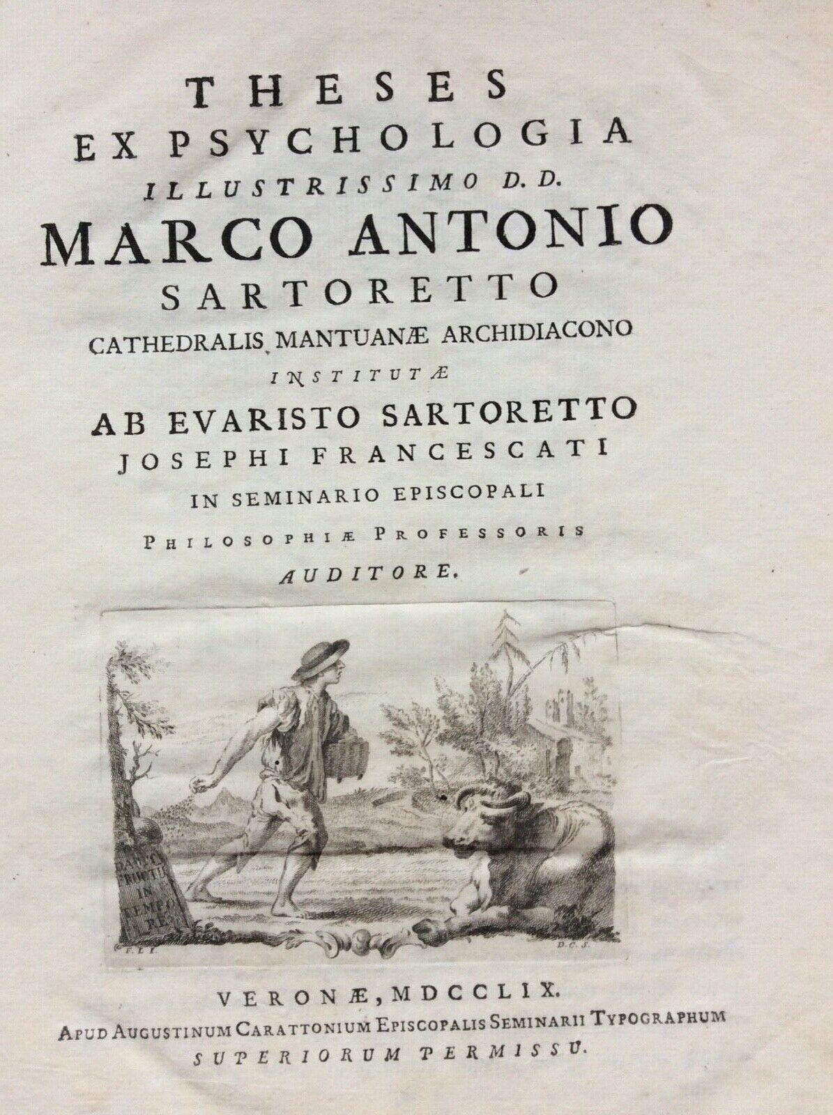SETTECENTINA, THESES EX PSYCHOLOGIA. MARCO ANTONIO SARTORETTO. VERONAE MDCCLIX