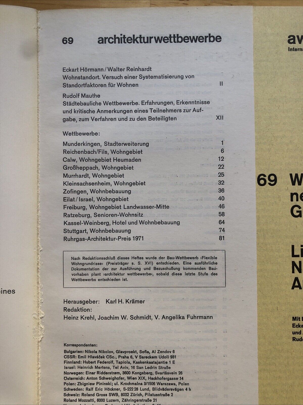 ARCHITEKTUR WETTBEWERBE 69 architettura architecture, living in new Areas 1972