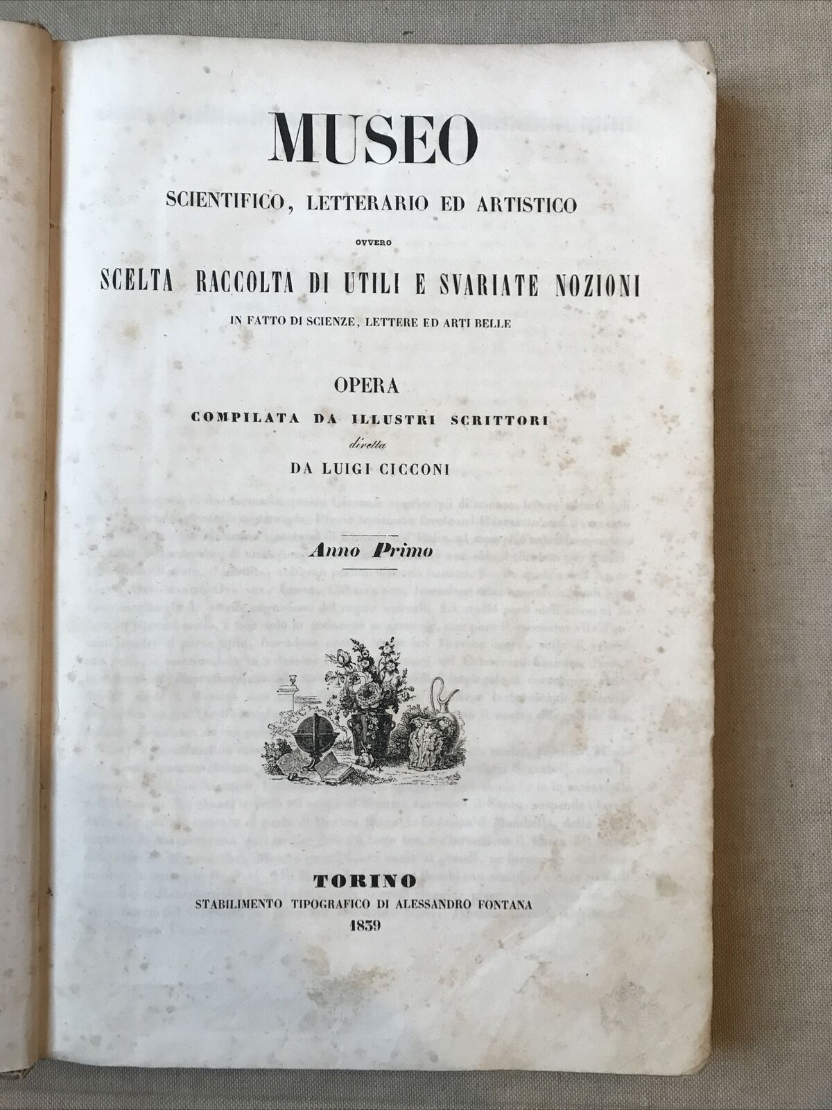 MUSEO SCIENTIFICO LETTERARIO ED ARTISTICO, Luigi Cicconi  - Anno primo 1839