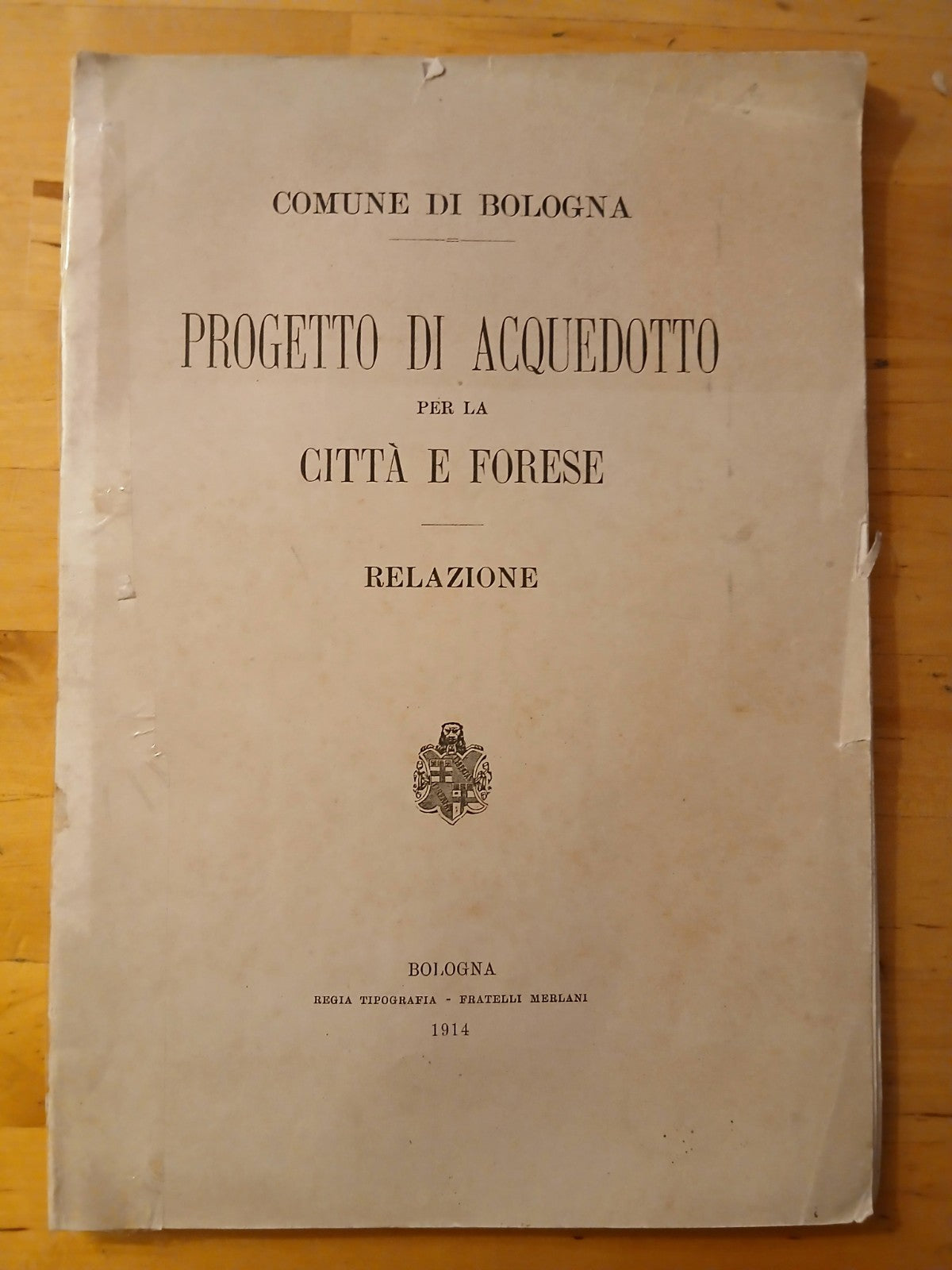 Comune di Bologna progetto di acquedotto per la città forese  1914 F.lli Merlani