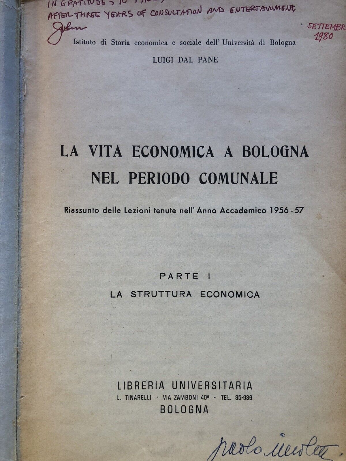 La vita economica a Bologna nel periodo comunale - Luigi Dal Pane 1957