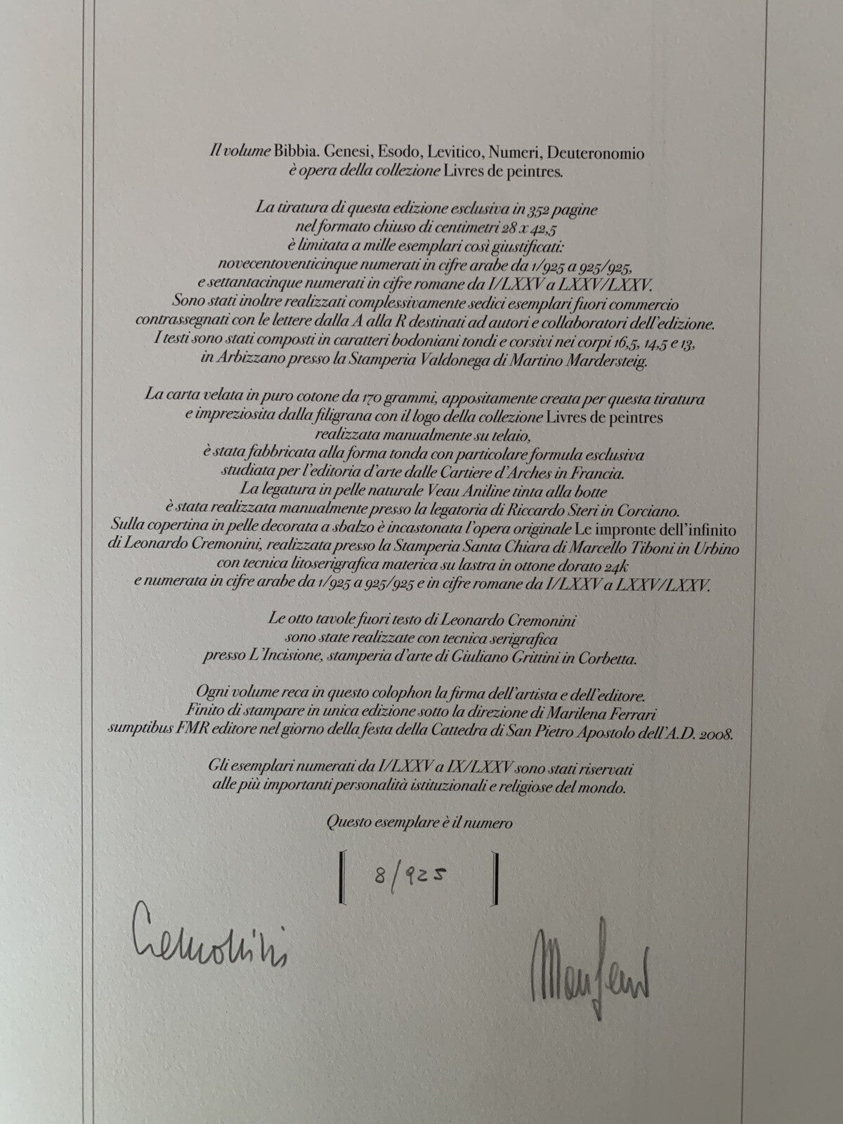 BIBBIA Genesi, Esodo, Levitico, ediz. UNICA. PREGIO FMR Leonardo Cremonini 2008