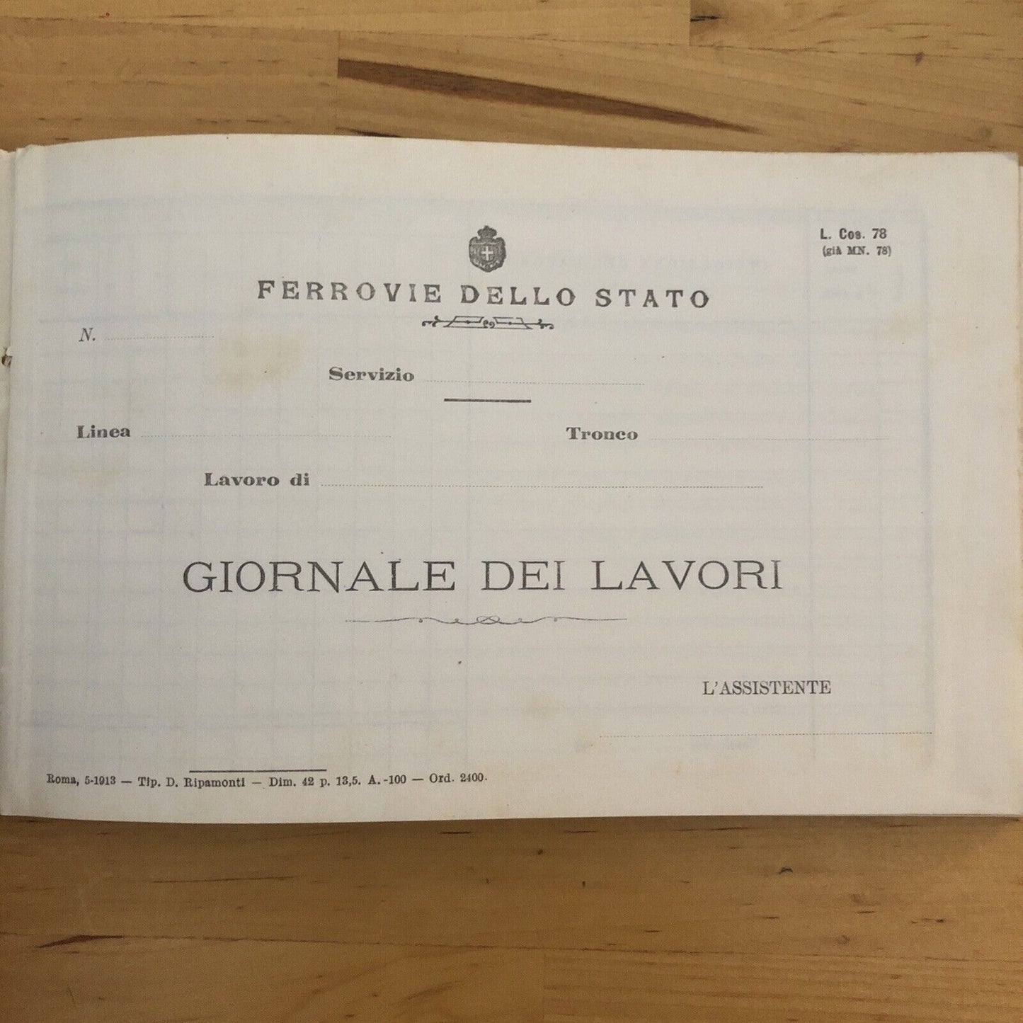 FERROVIE DELLO STATO giornale dei lavori 1913 (non utilizzato)