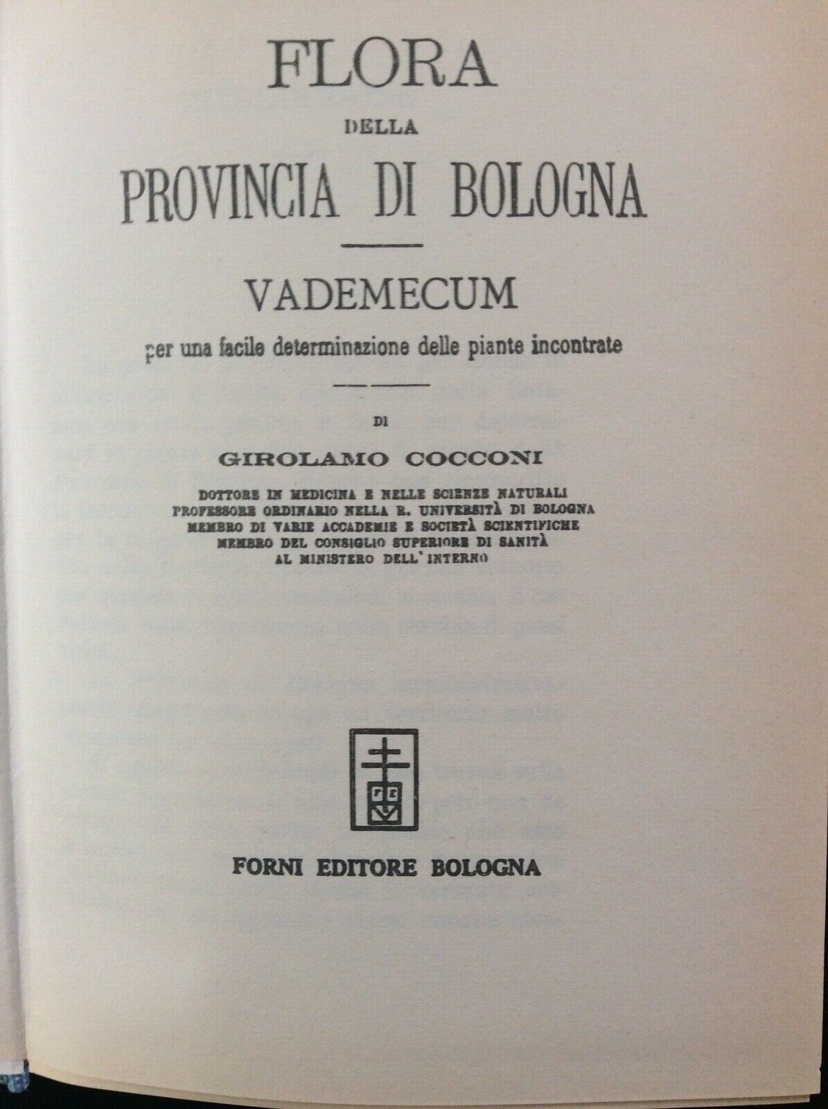FLORA DELLA PROVINCIA DI BOLOGNA GIROLAMO COCCONI FORNI EDITORE anastatica