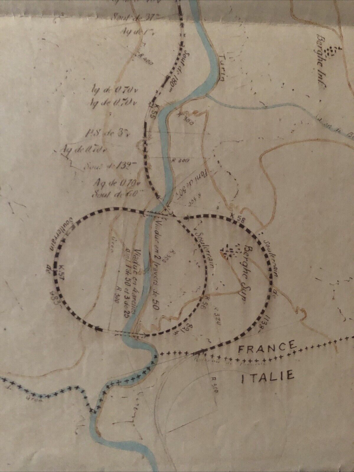 FERROVIE cartografia confine Francia Italia, con indicazione linea ferroviaria
