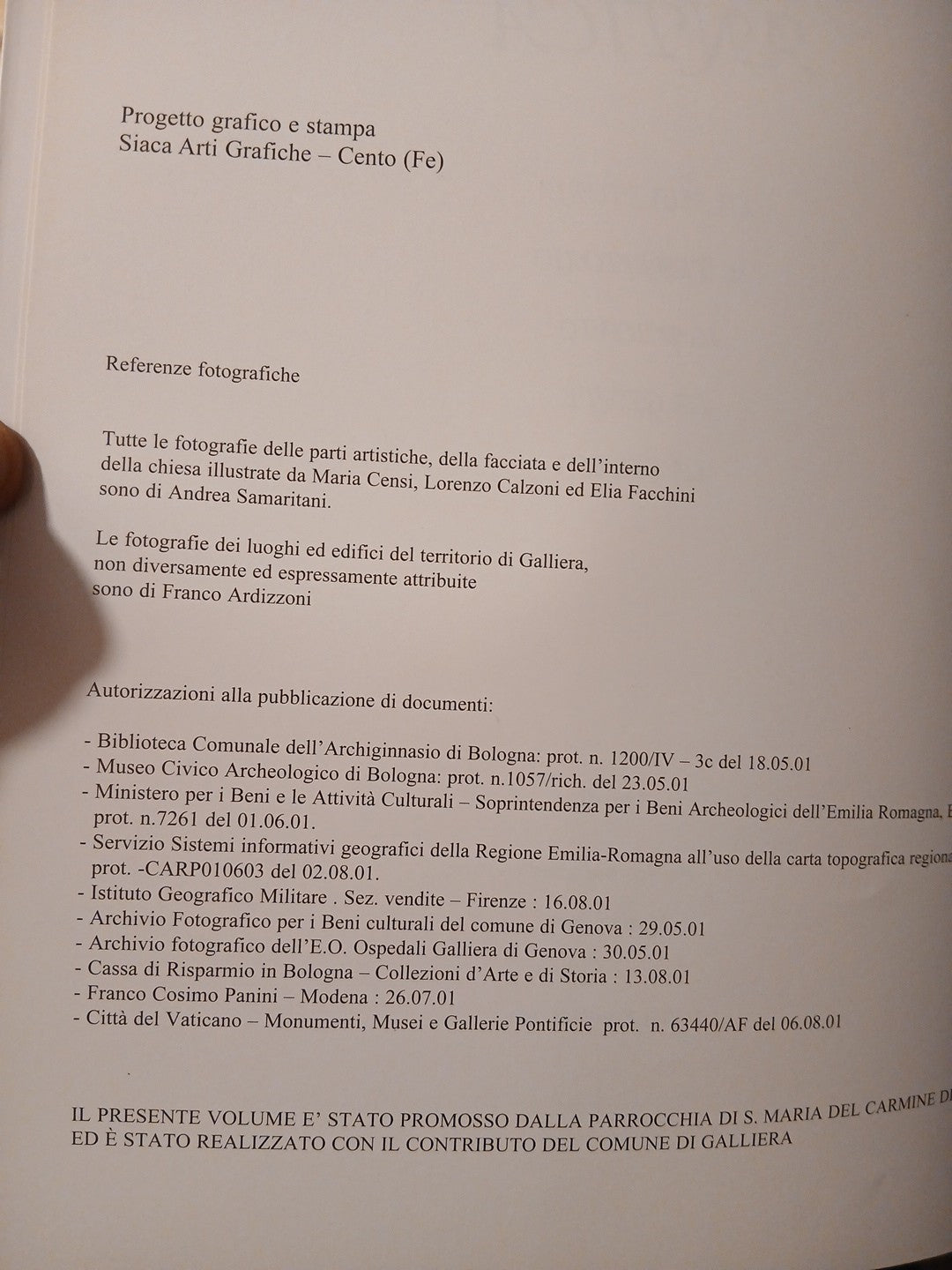 Galliera antica, la sua storia il territorio il Ducato la gente la Chiesa 2001