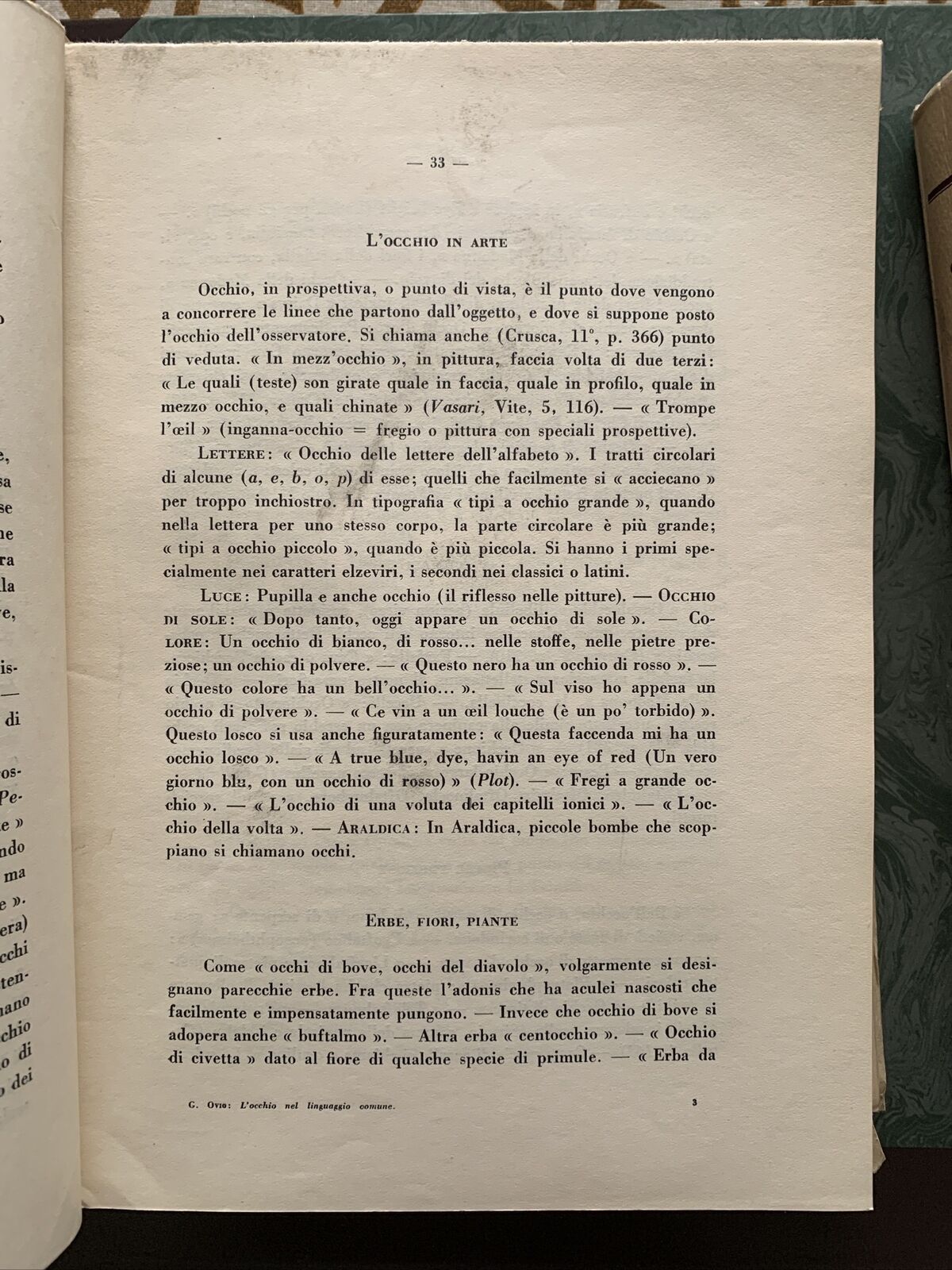 L'OCCHIO NEL LINGUAGGIO COMUNE - GIUSEPPE OVIO. 2 volumi 1941 #