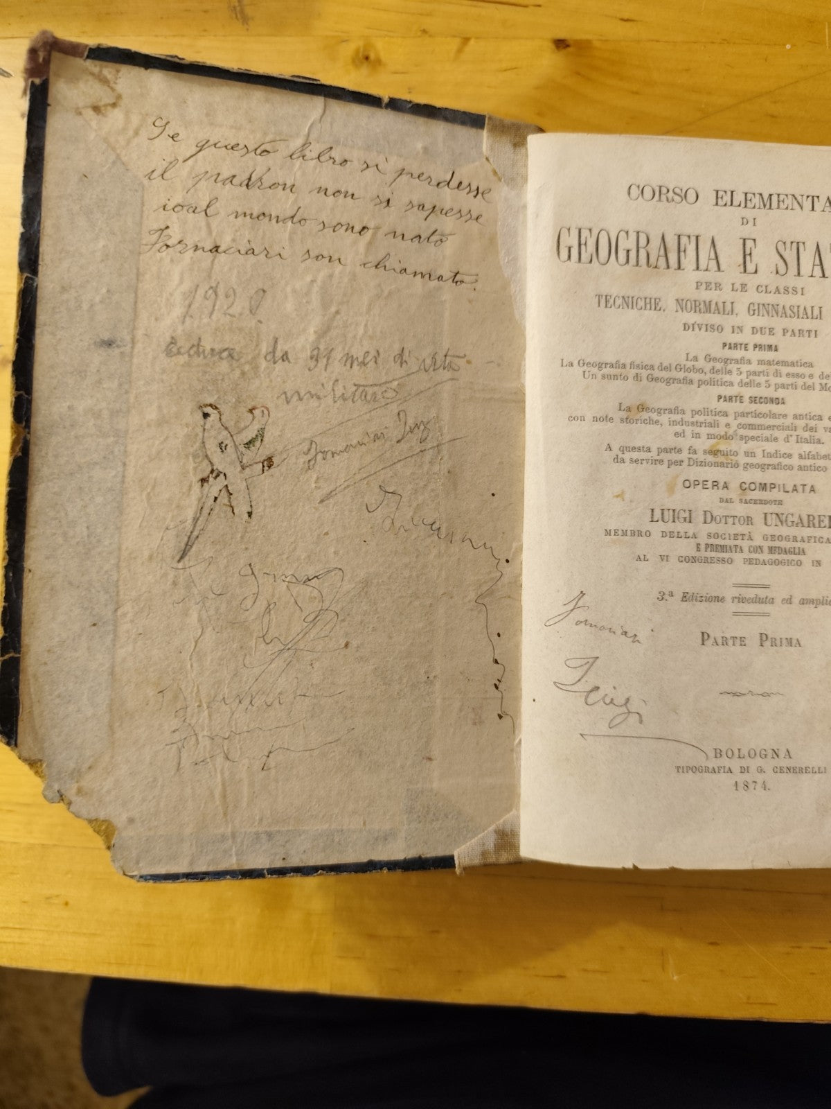 Corso elementare di Geografia e statistica - Luigi Ungarelli, Bologna 1874