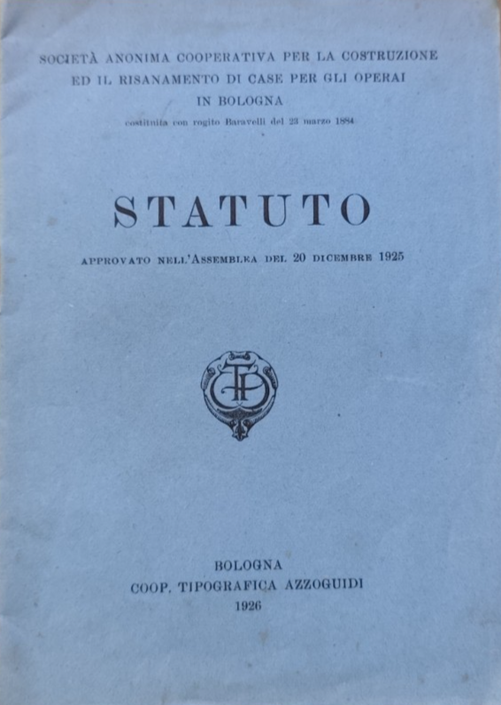 STATUTO case operai Bologna, Azzoguidi Tipografia 1926 - 24 pagine