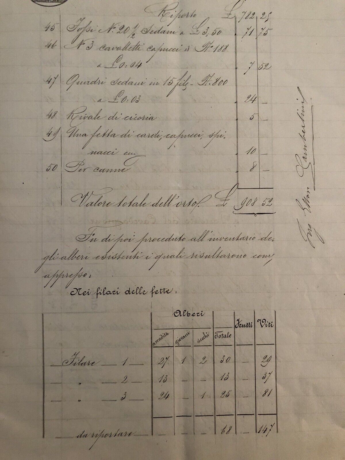 ANTICO DOCUMENTO Bologna, Podere Belcantone, atto notarile scritto a mano 1890