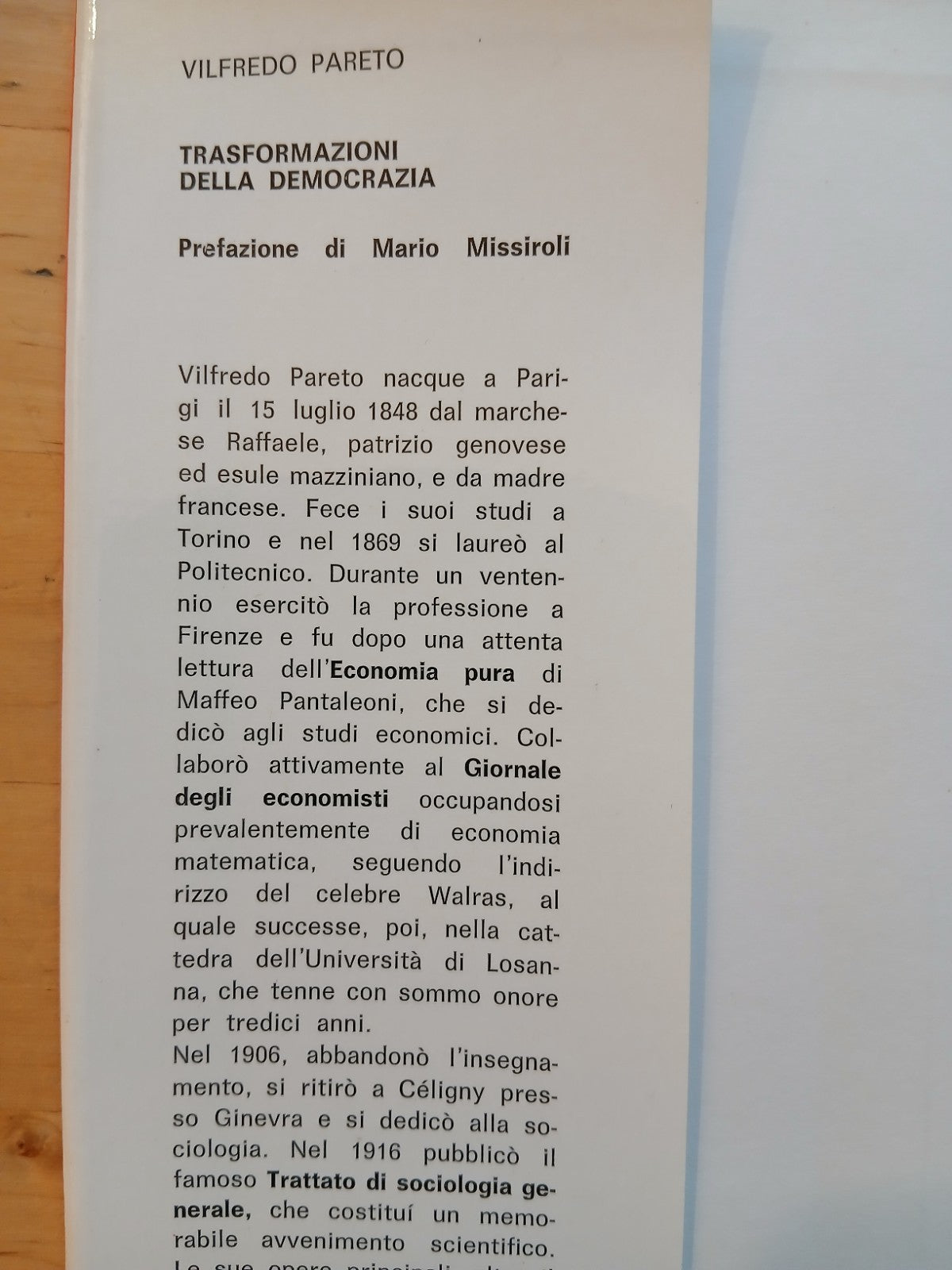 Trasformazioni della democrazia - Vilfredo Pareto - M. Missiroli - Cappelli 1966