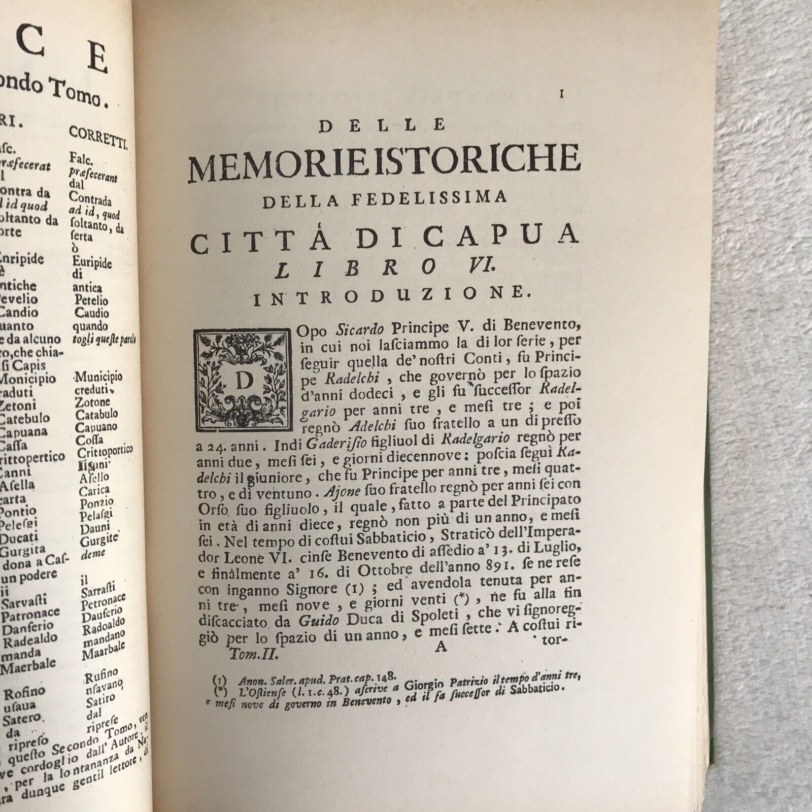 MEMORIE ISTORICHE DELLA CITTÀ DI CAPUA, Ottavio Rinaldo, Arnaldo Forni - 2 TOMI