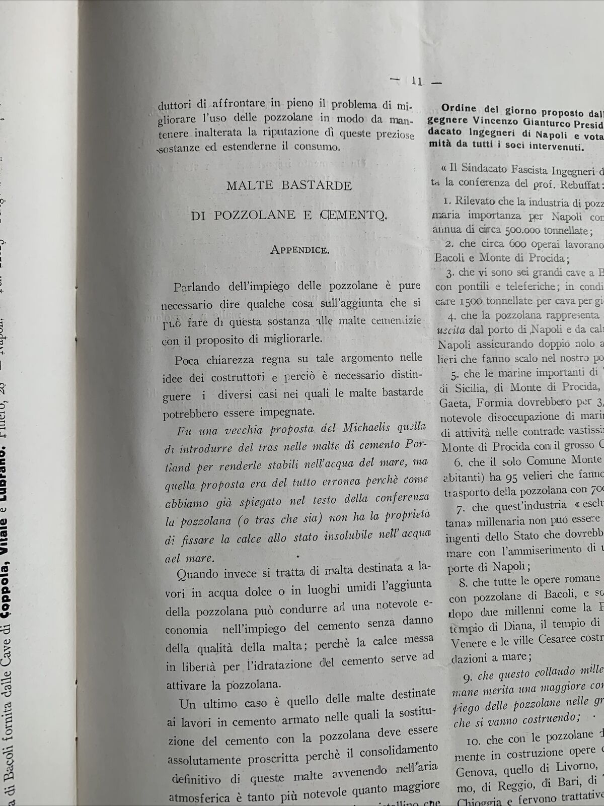 LA POZZOLANA DI BACOLI NEI LAVORI MARITTIMI - Orazio Rebuffat 1932 #