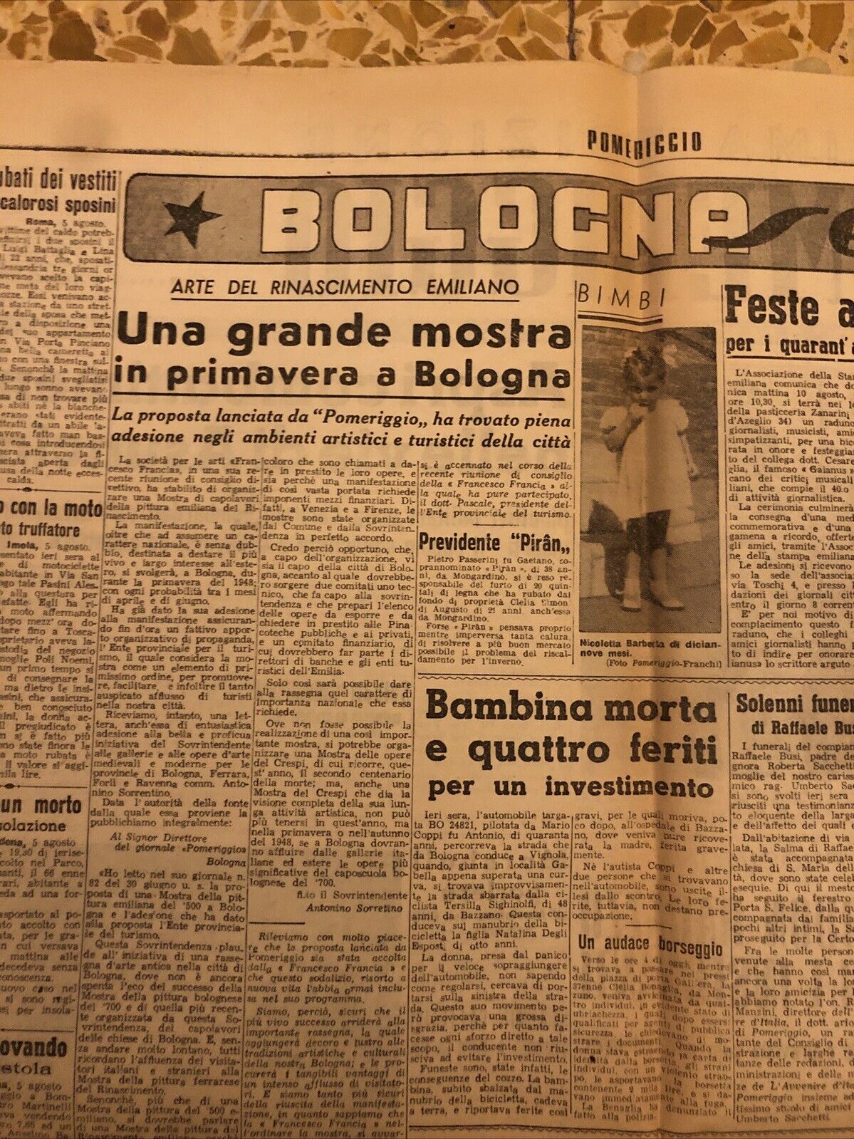 Ultima edizione Pomeriggio 5 agosto 1947 - Bologna sera. Piano Marshall