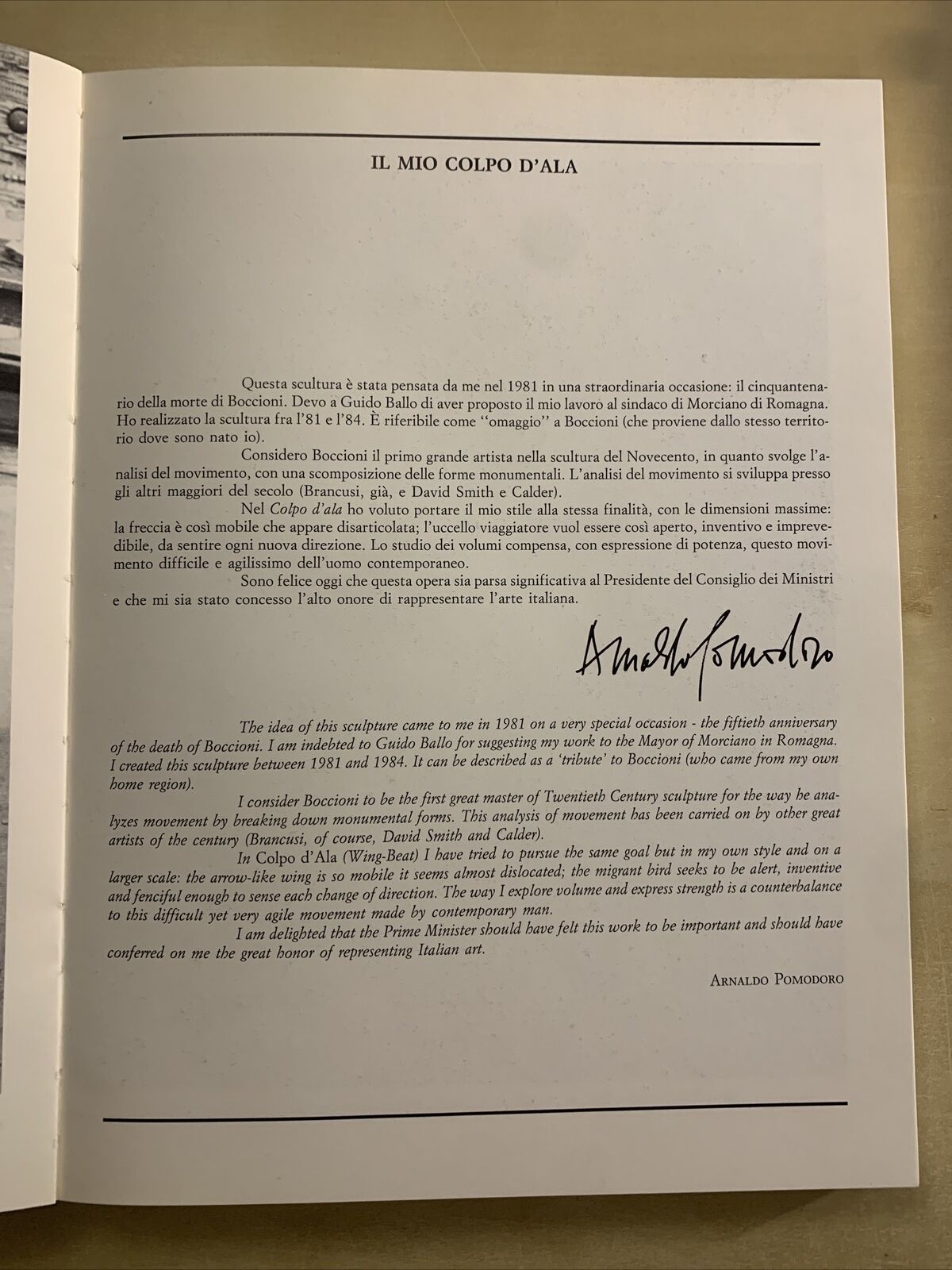 ARNALDO POMODORO - COLPO D'ALA 1988