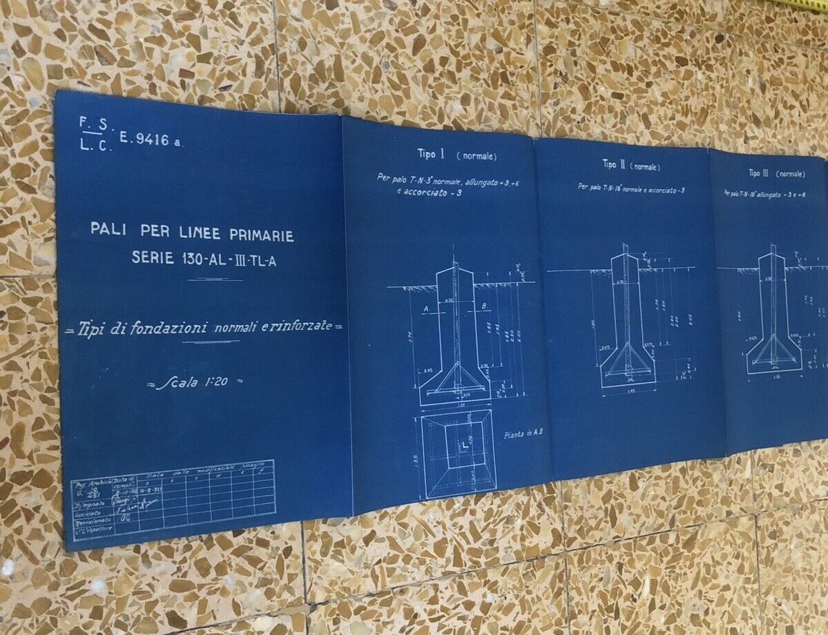 FERROVIE DELLO STATO F.S. pali per le linee primarie, tipi di fondazioni normali