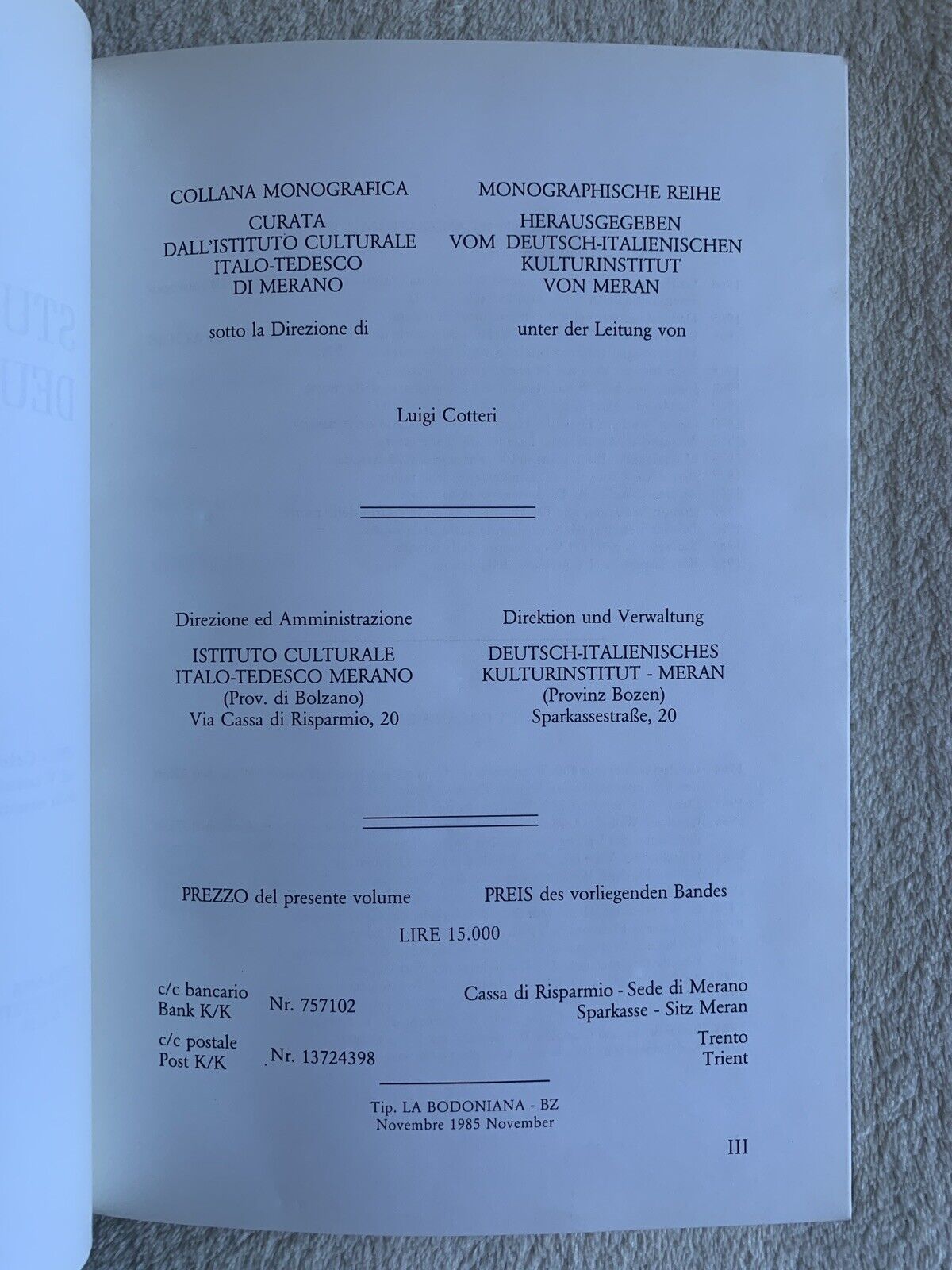 STUDI ITALO-TEDESCHI DEUTSCH-ITALIENISCHE STUDIEN - RAFFAELLO SANZIO, 1985 MERAN