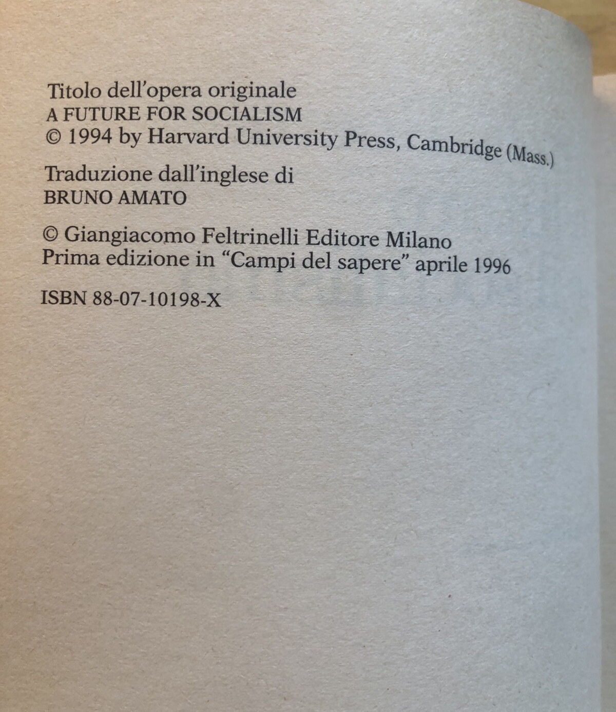 Un futuro per il socialismo, John E. Roemer - Feltrinelli Campi del Sapere 1996