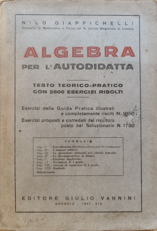 Algebra per l'autodidatta, Nilo Giappichelli - Giulio Vannini editore 1941