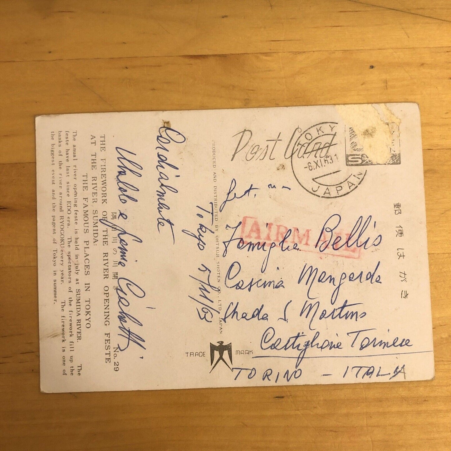 CARTOLINA - TOKYO, RIVER SUMIDA, JAPAN, GIAPPONE. VIAGGIATA 1963