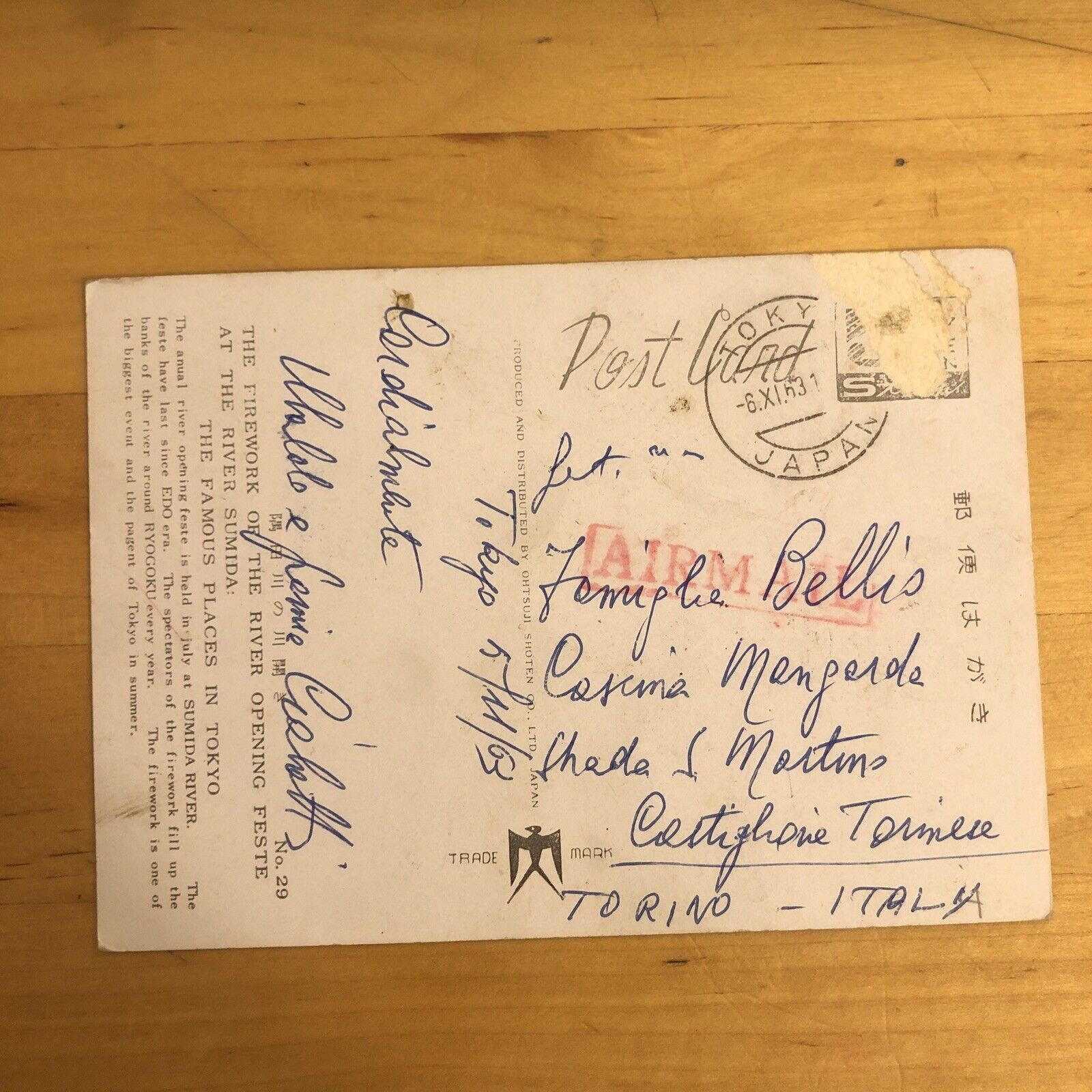 CARTOLINA - TOKYO, RIVER SUMIDA, JAPAN, GIAPPONE. VIAGGIATA 1963