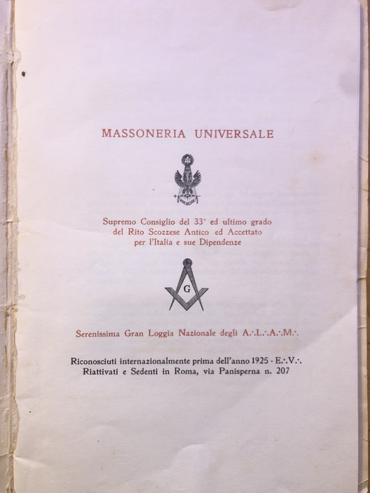 Massoneria Universale supremo consiglio del 33 ed ultimo grado del rito . . 1954