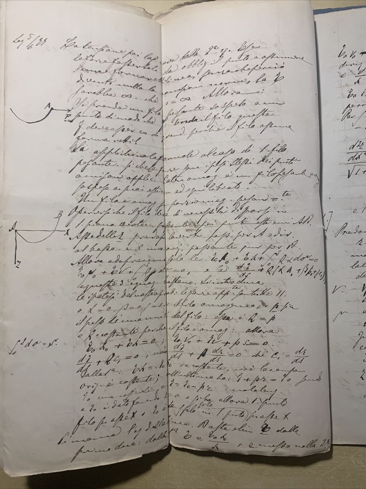 Antico Manoscritto Università di Pavia 1876. Lezione Carlo Formenti - Meccanica