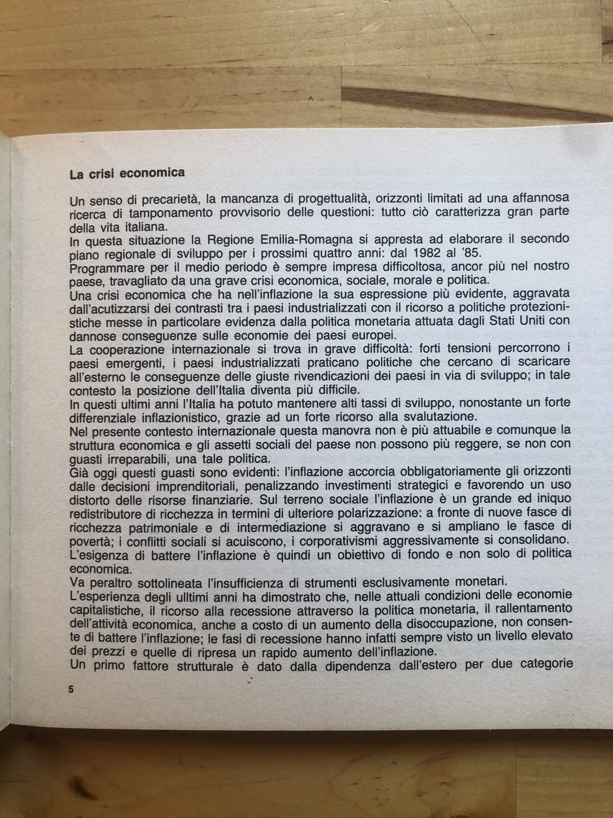 Linee per il quadro di riferimento del programma regionale di sviluppo 1982-'85