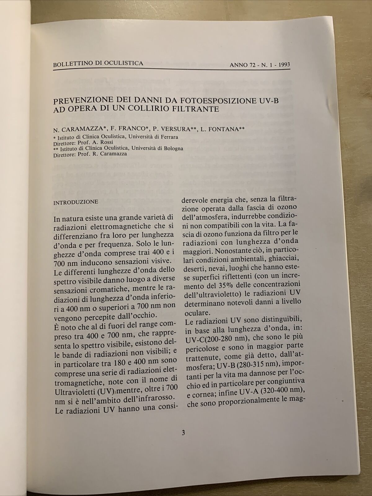 Bollettino di oculistica - anno 72 n. 1 anno 1993. Cappelli editore #