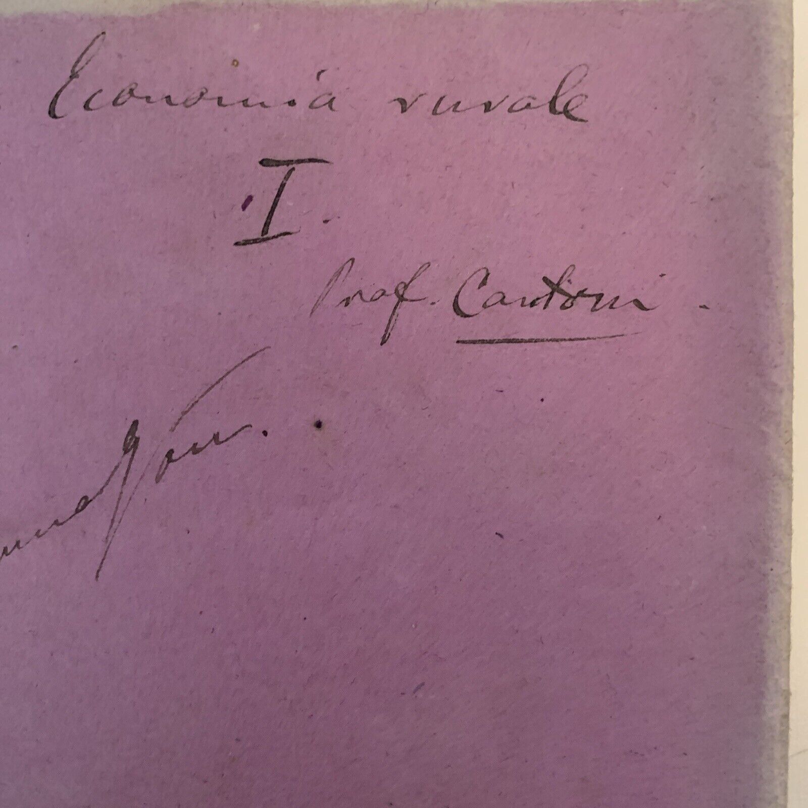 Prof. Gaetano Cantoni ?.  Appunti manoscritti di un suo studente ECONOMIA RURALE