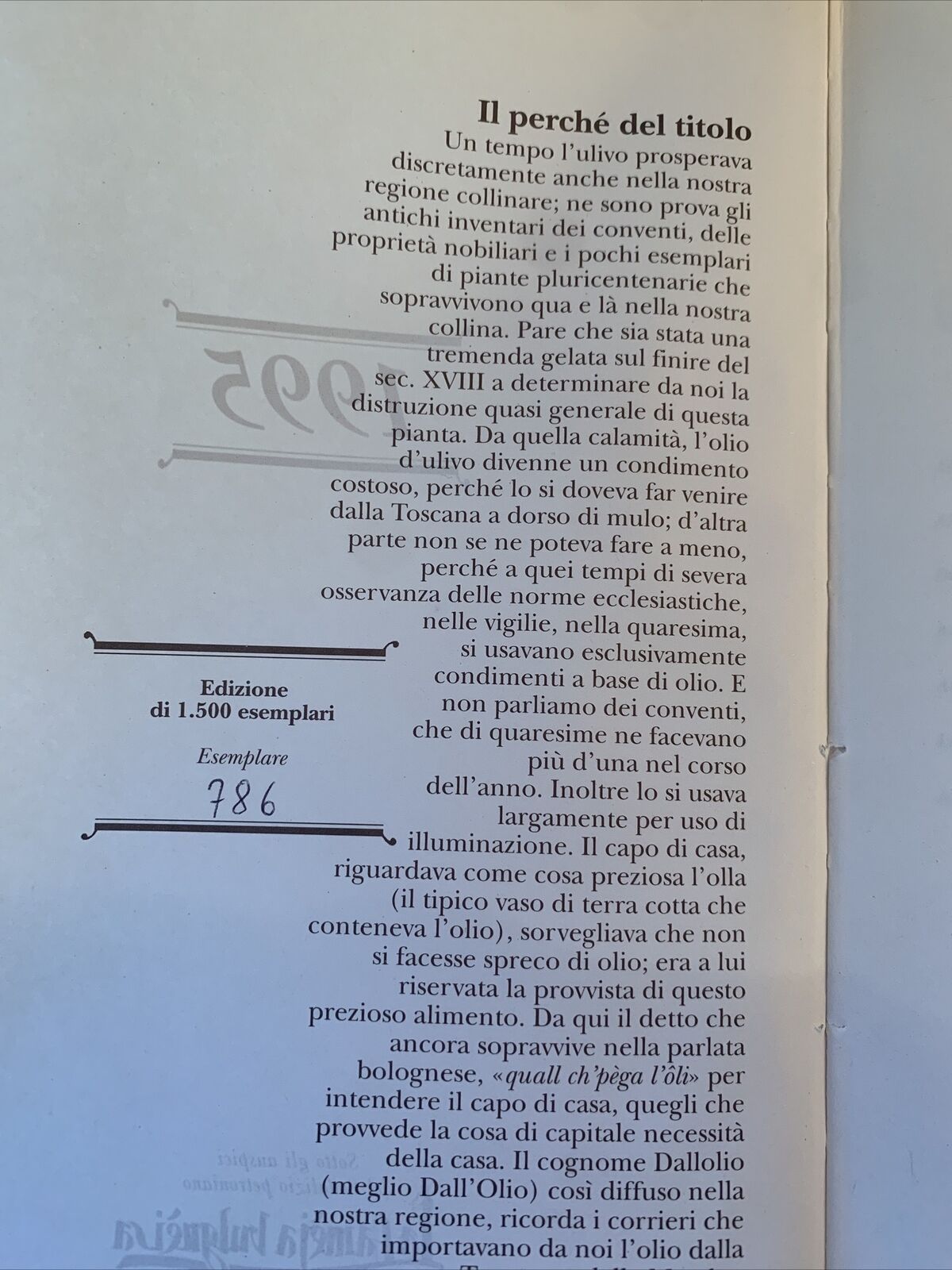 Al liber ed quall ch'pega l'oli. Agenda 1995 Bologna (non usata)