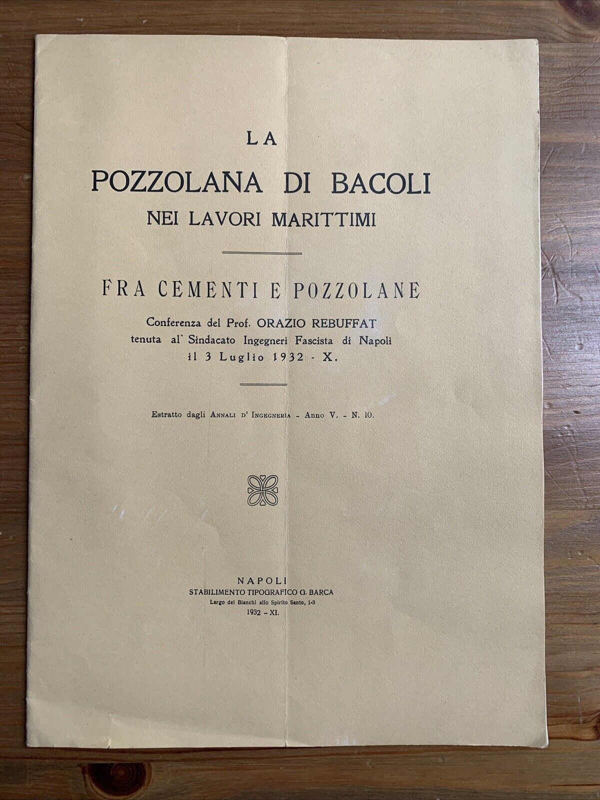 LA POZZOLANA DI BACOLI NEI LAVORI MARITTIMI - Orazio Rebuffat 1932 #