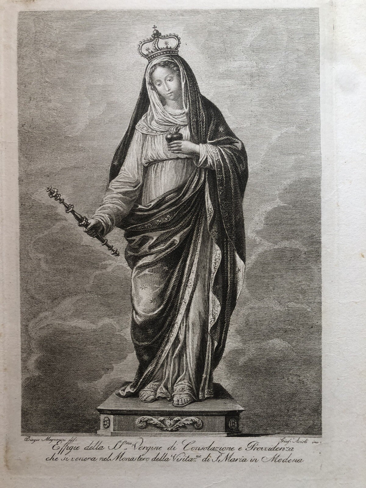 Incisione Asioli Giuseppe SSma Vergine S. Maria in Modena 1820 circa
