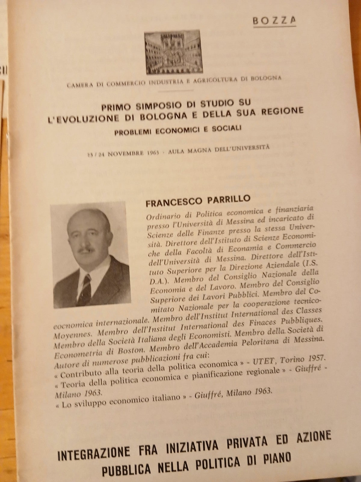Primo simposio di studio su l'evoluzione di Bologna e della sua regione 1963